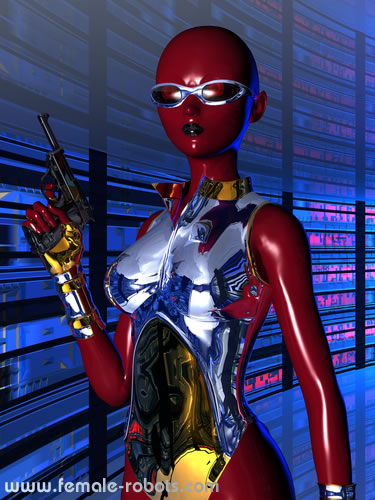 Sexy Female Robot with Gun - Digital Art